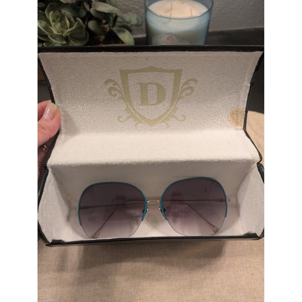 Dita Heron Oversized Aviator Sunglasses Teal Blue Gold Titanium Made in Japan